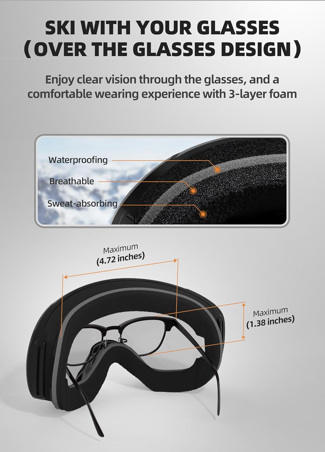 InnerKing OTG Ski Goggles – SGS Certified Anti-Fog Snowboarding Goggles