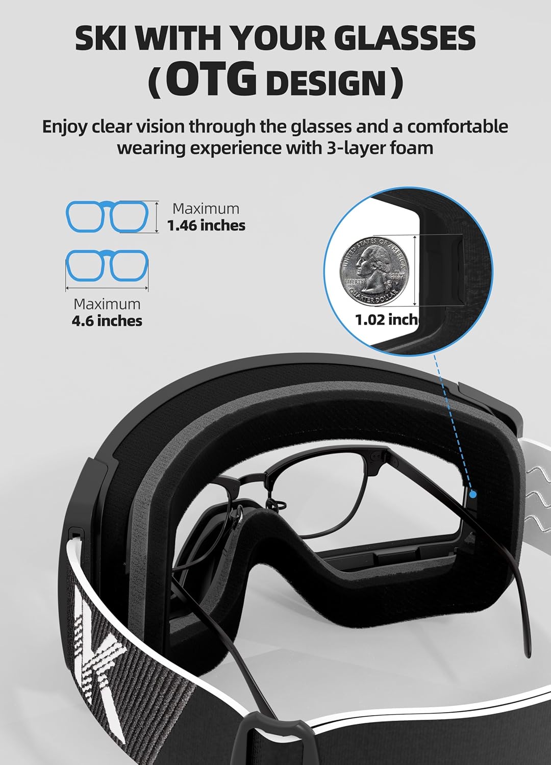 InnerKing OTG Ski Goggles – Magnetic Interchangeable Lens,Anti-Fog Snowboard Goggles for Men, Women & Youth