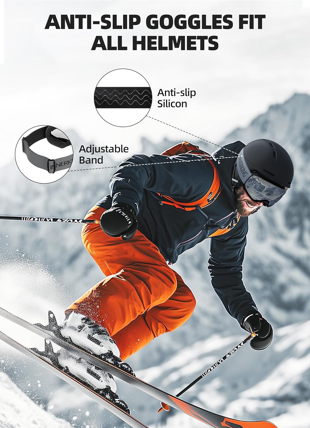 InnerKing OTG Ski Goggles – SGS Certified Anti-Fog Snowboarding Goggles