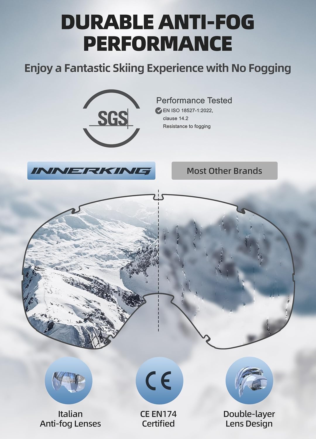 InnerKing OTG Ski Goggles – SGS Certified Anti-Fog Snowboarding Goggles