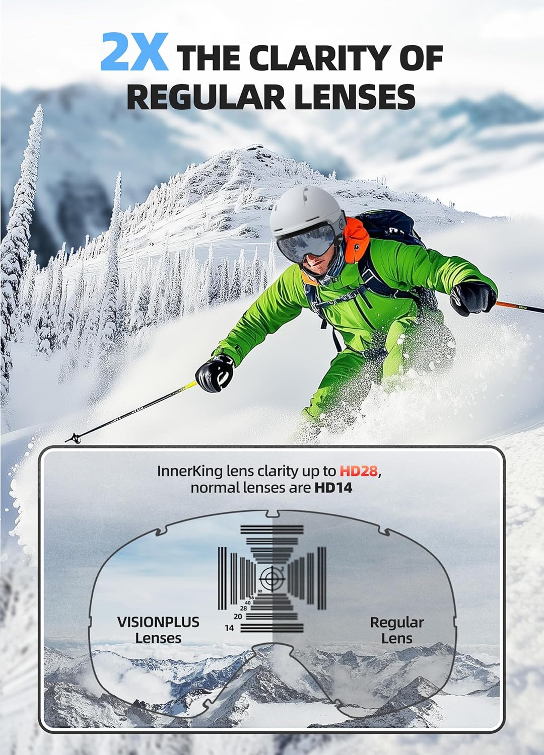 InnerKing OTG Ski Goggles – SGS Certified Anti-Fog Snowboarding Goggles