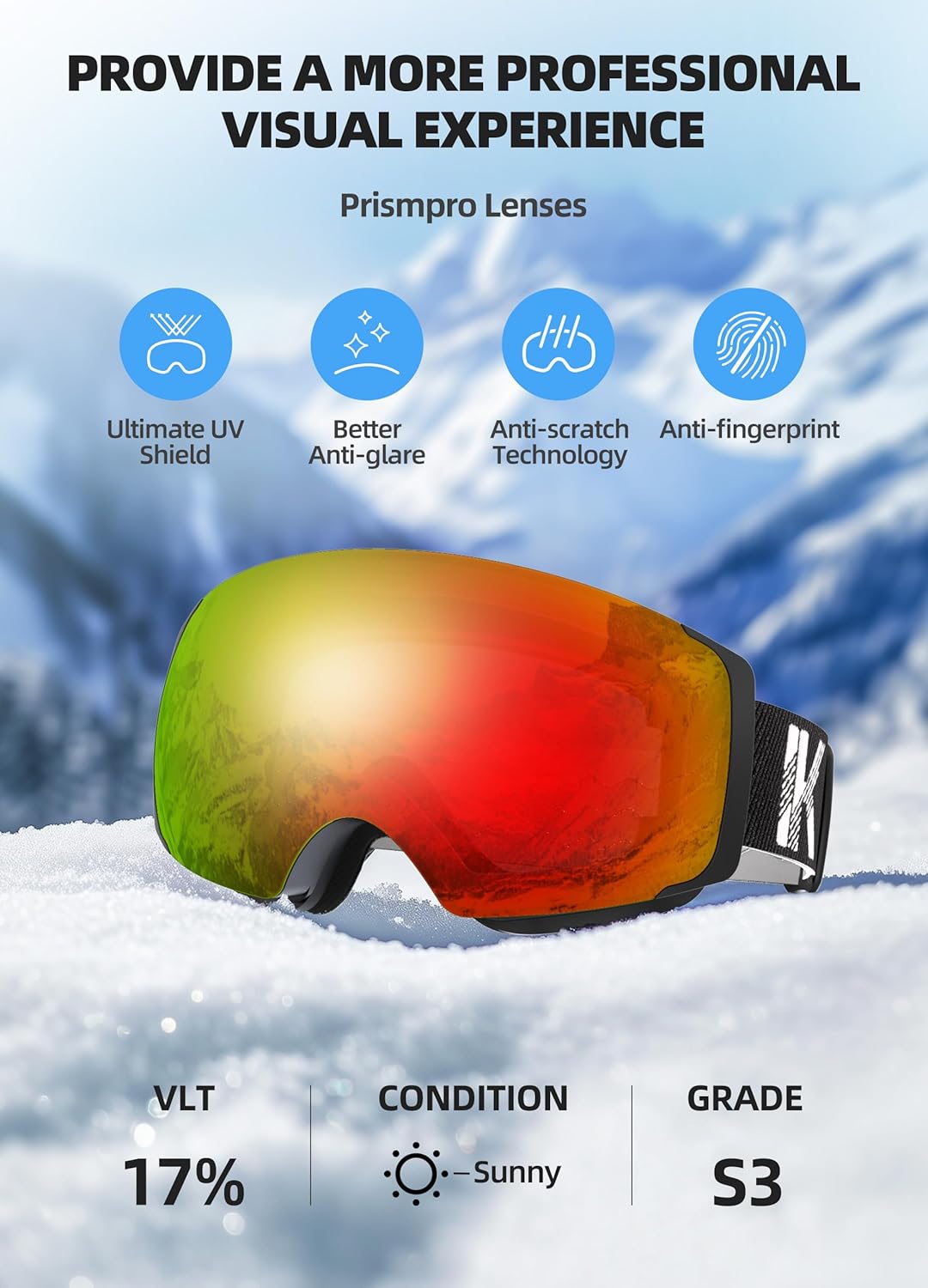 InnerKing OTG Ski Goggles – Magnetic Interchangeable Lens,Anti-Fog Snowboard Goggles for Men, Women & Youth