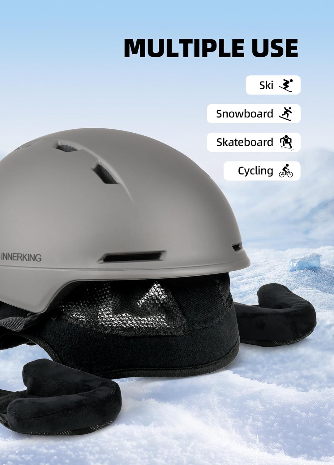 InnerKing Adult Ski & Snowboard Helmet Grey