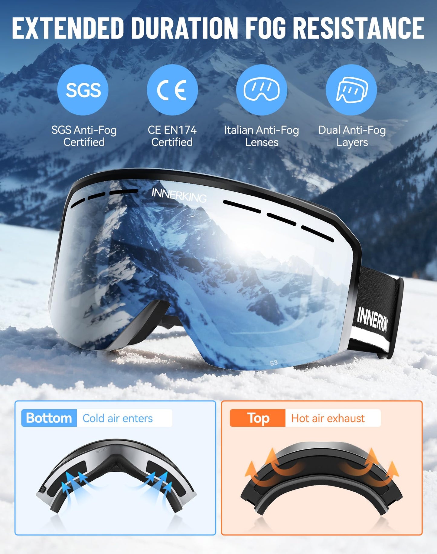 InnerKing HD Anti-Fog OTG Ski Goggles