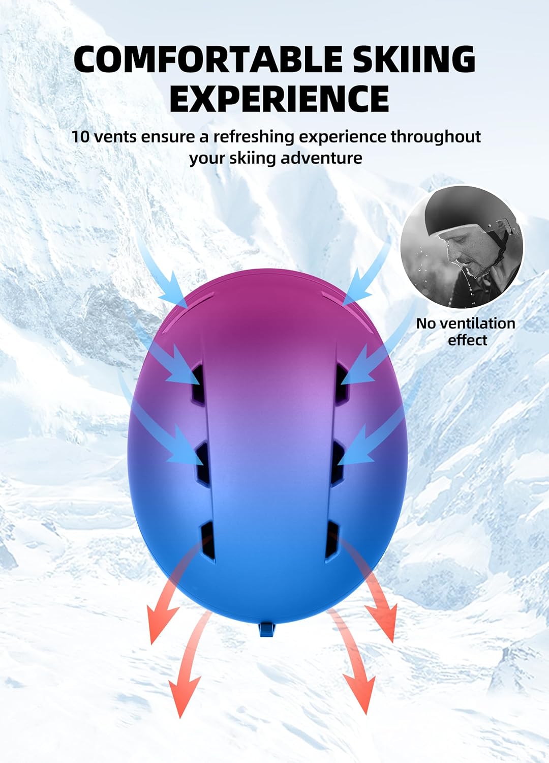 InnerKing Adult Ski & Snowboard Helmet Gradient Purple Blue